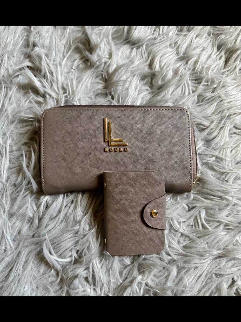 Loulu Taupe Zip Wallet and Card Holder Set